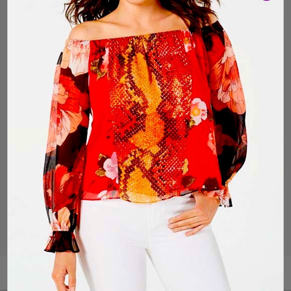 Floral Off-Shoulder Long-Sleeve Top